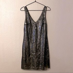 WHBM sequin mesh jewel neckline dress